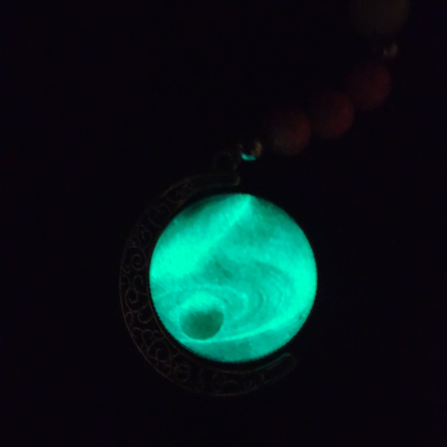 Pink and blue turquoise and white jade with saturn key-chain *glows in the dark*