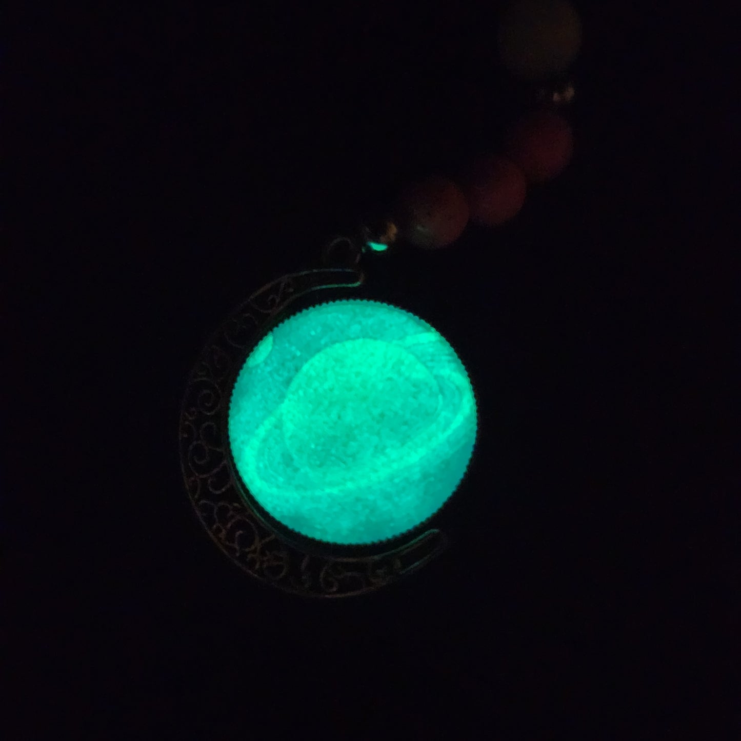 Pink and blue turquoise and white jade with saturn key-chain *glows in the dark*