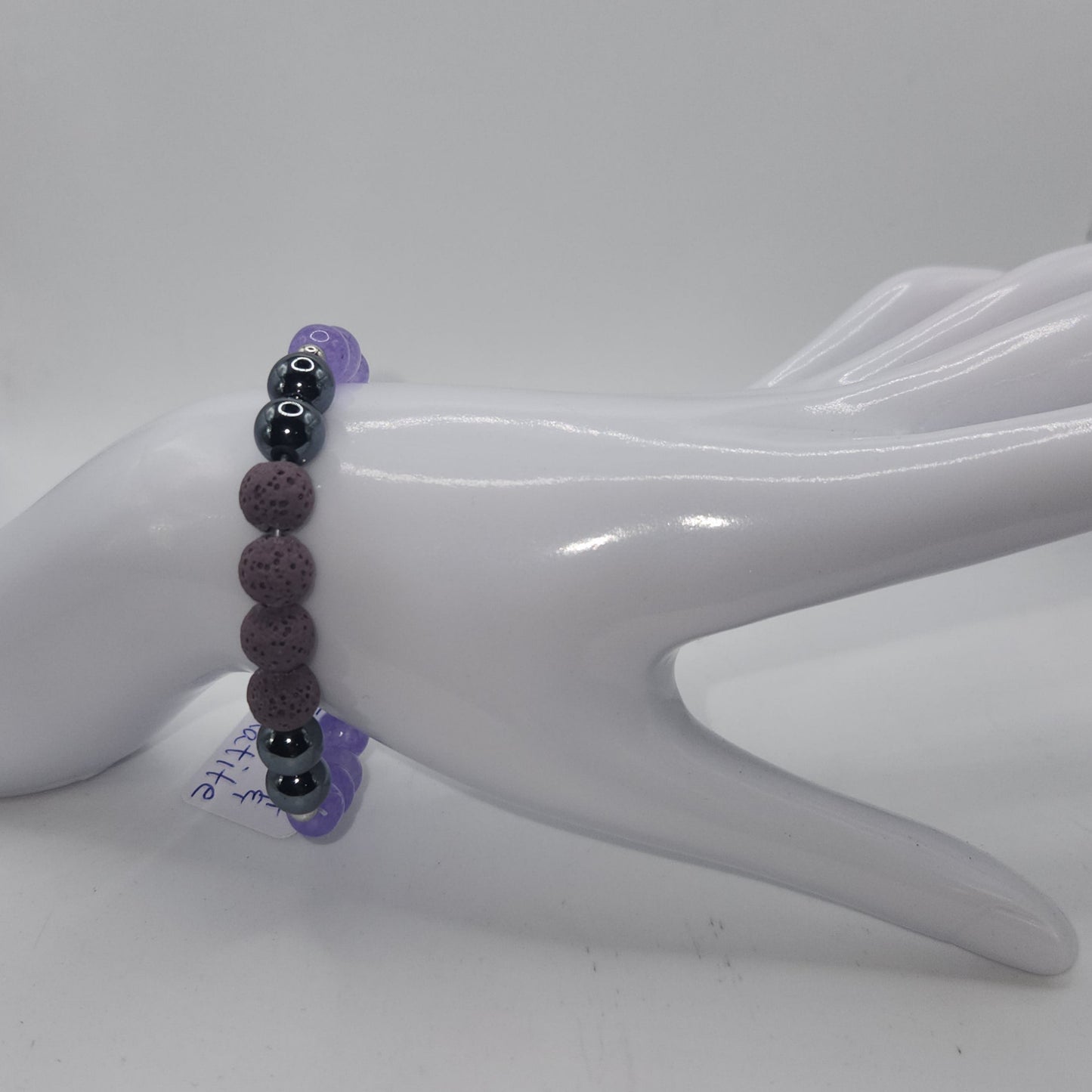 Lilac jade and lava with hematite bracelet medium