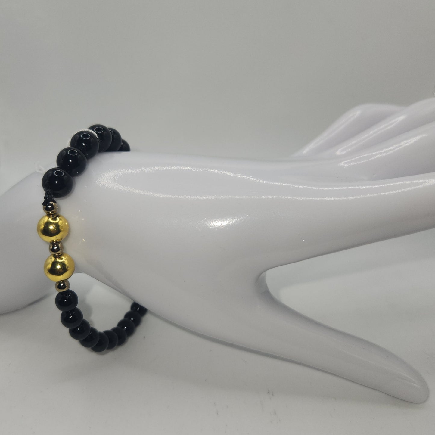 Onyx and gold-plated hematite bracelet large