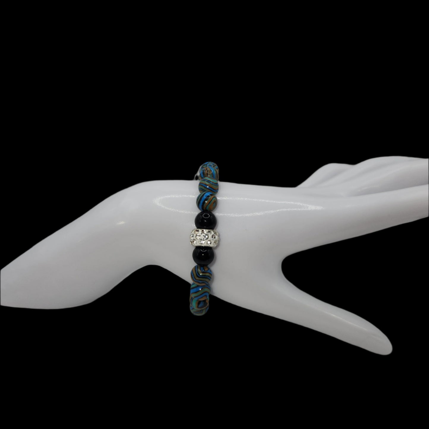 Onyx and natural gem medium anklet and bracelet set