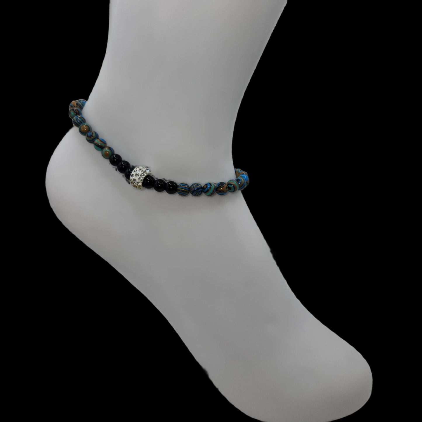 Onyx and natural gem medium anklet and bracelet set