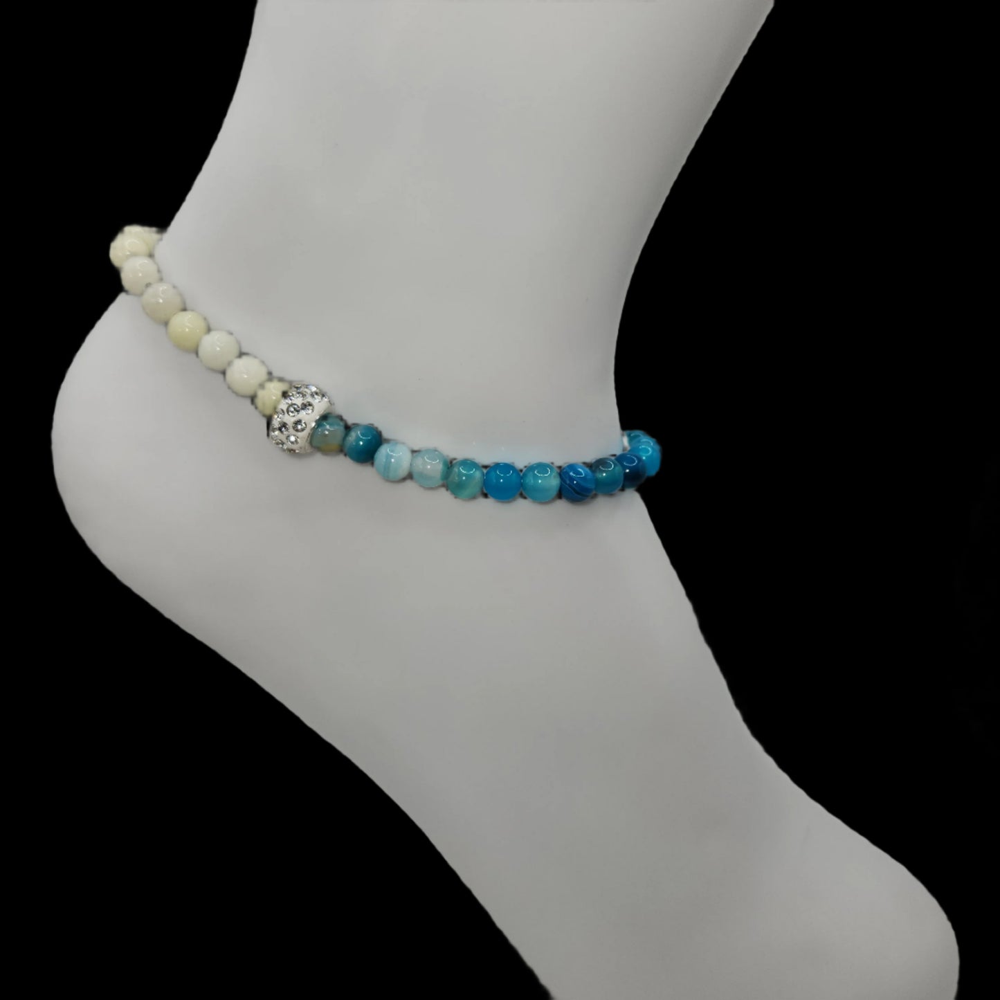 Sardonx and jade with silver-plated hematite M/L anklet and bracelet set