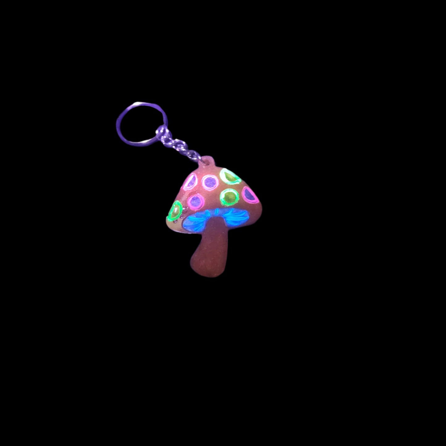 Orange with purple and green mushroom key-chain *Glows in blacklight/UV*