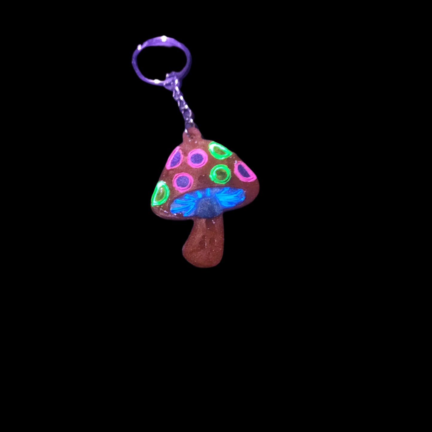 Orange with purple and green mushroom key-chain *Glows in blacklight/UV*