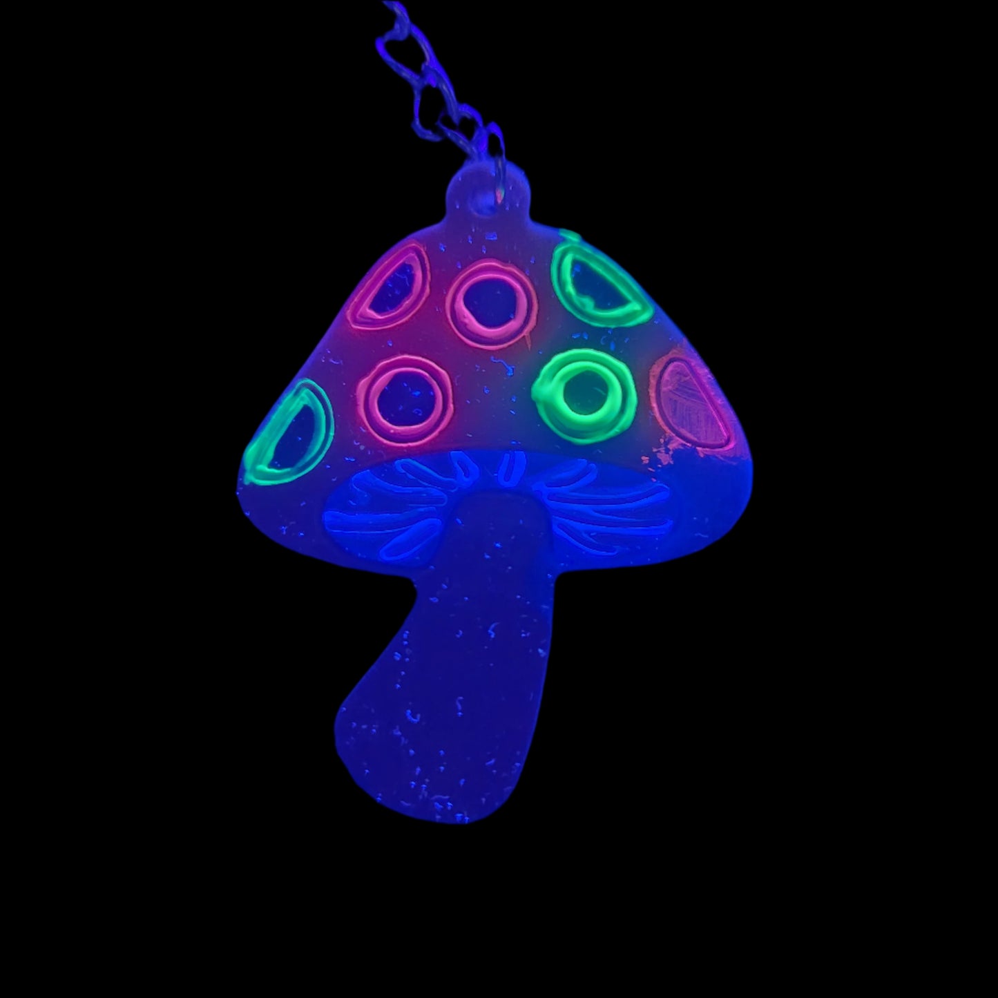 Orange with purple and green mushroom key-chain *Glows in blacklight/UV*