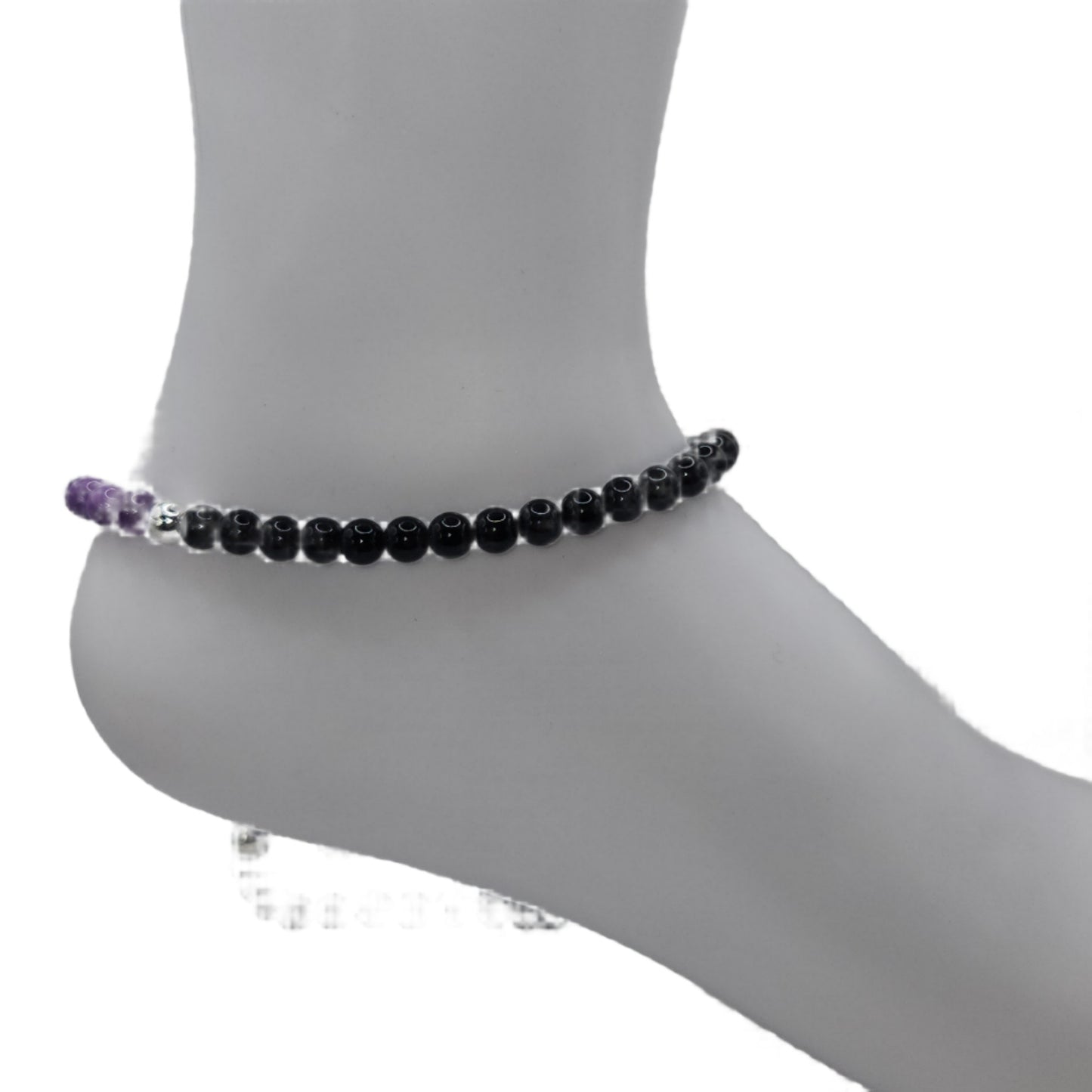 Purple and Black onyx and jade bracelet/anklet set
