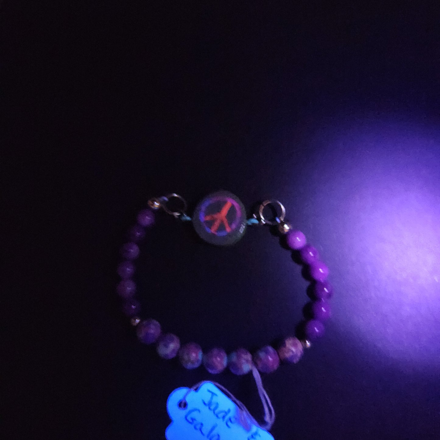 Peace bracelet with charm M//L*Glows in blacklight/UV*