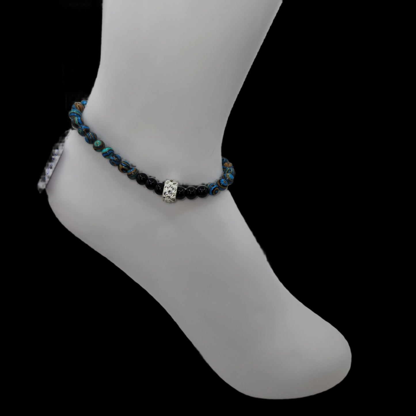 Onyx and natural gem medium anklet and bracelet set