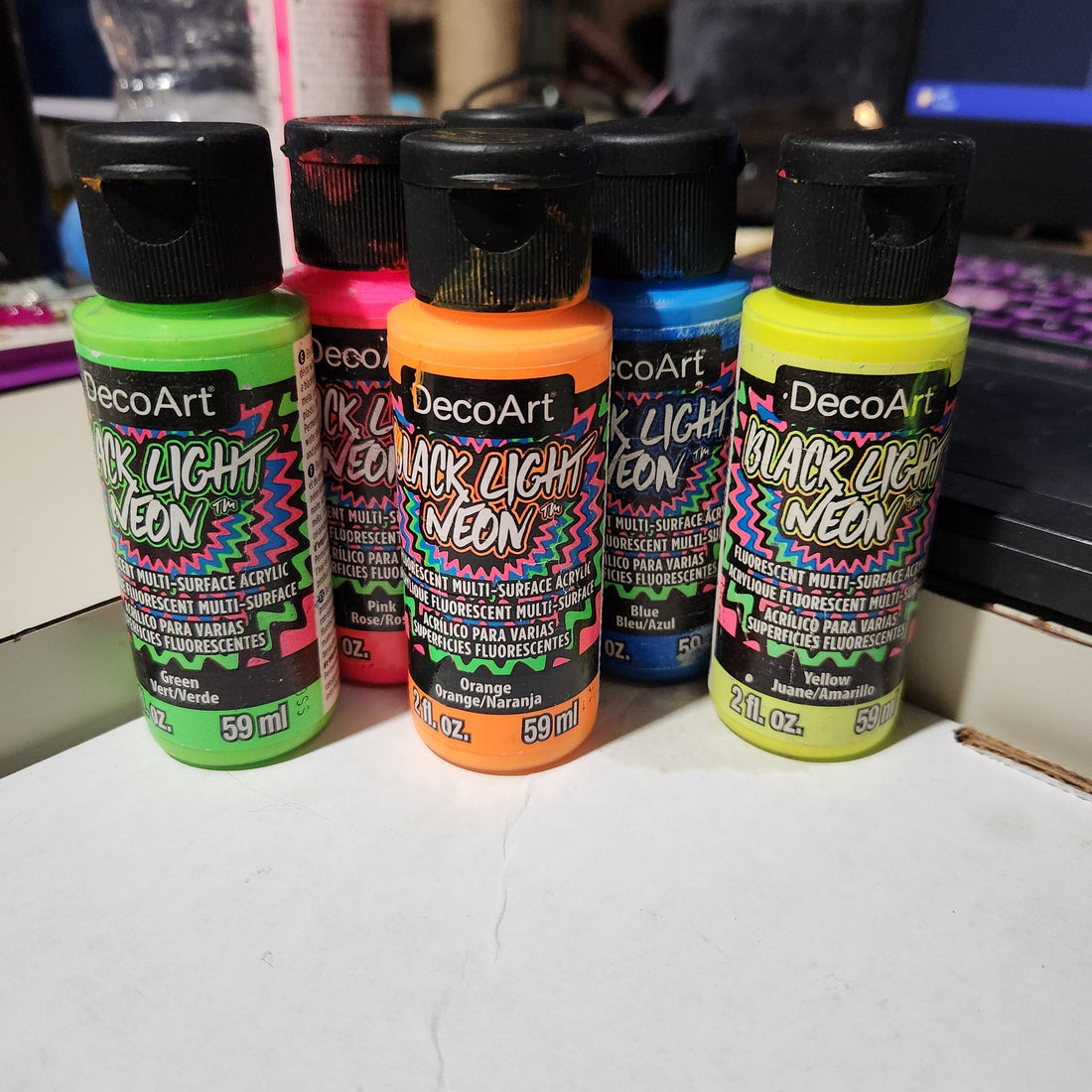 Medium Highlight:  DecoArt Black Light Neon Paint