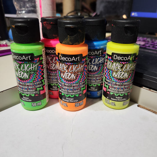 Medium Highlight:  DecoArt Black Light Neon Paint