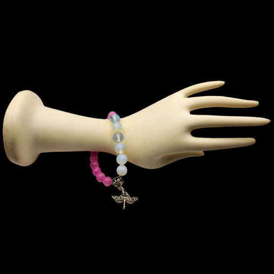 Pink and milky rainbow charm bracelet