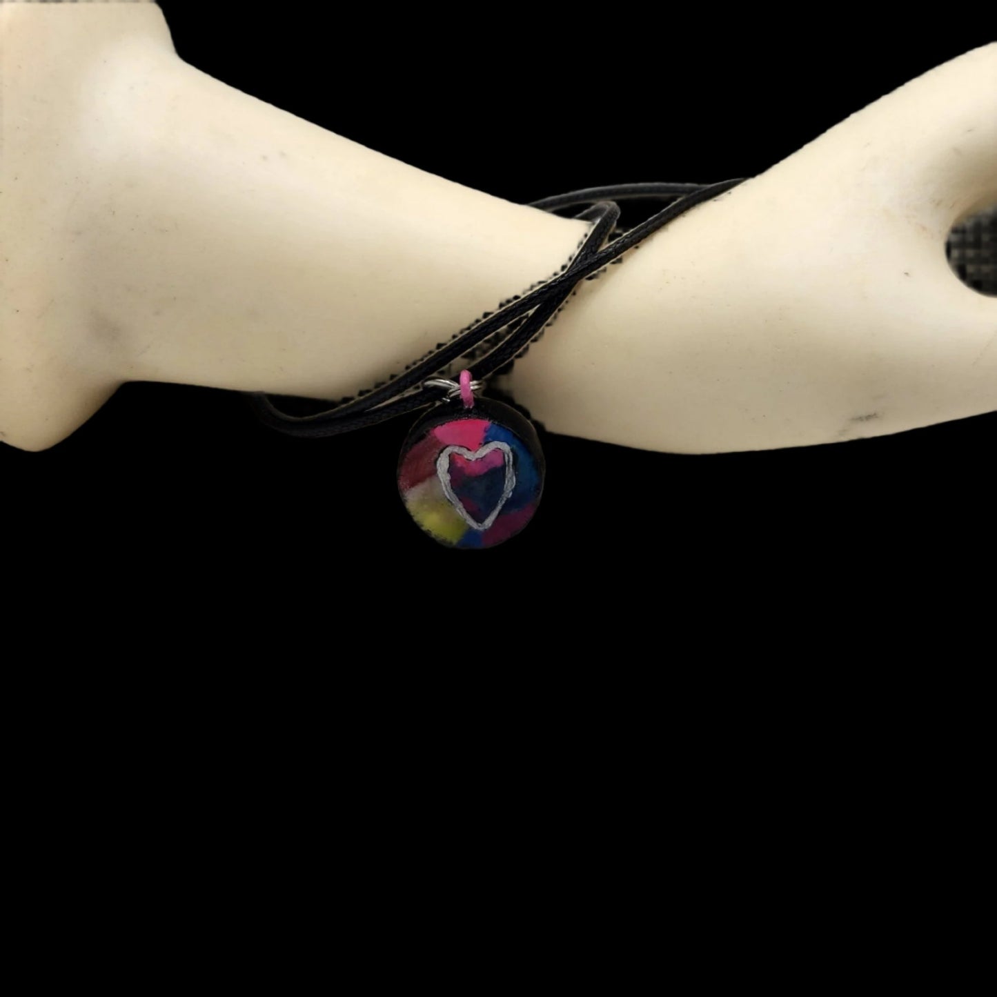 Tiedye heart Pendant/Charm *Blacklight/UV Light activated*