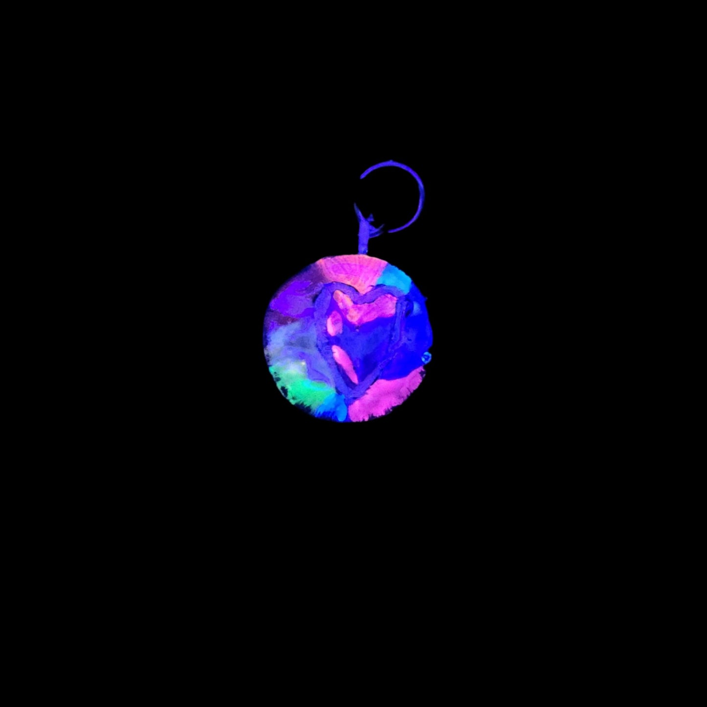 Tiedye heart Pendant/Charm *Blacklight/UV Light activated*