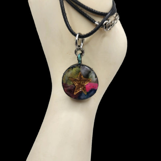 Tie-Dye Golden star Pendant/Charm *Blacklight/UV Light activated*