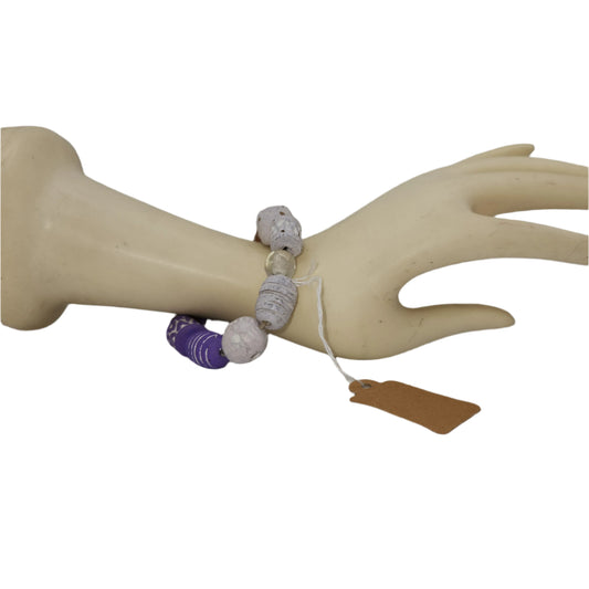 Purple and white ceramic and glass bracelet