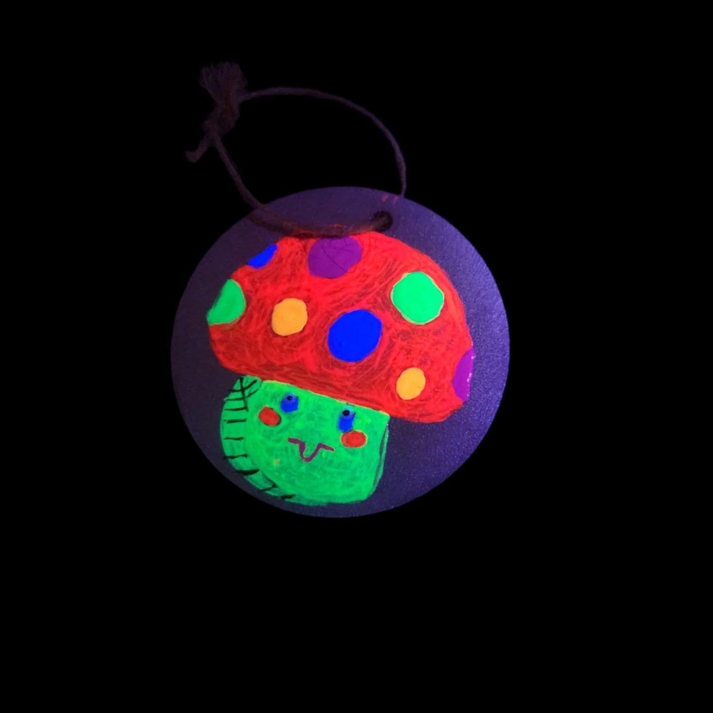 Multi-coloured Mushroom decor disk *Glows with UV/Blacklight*