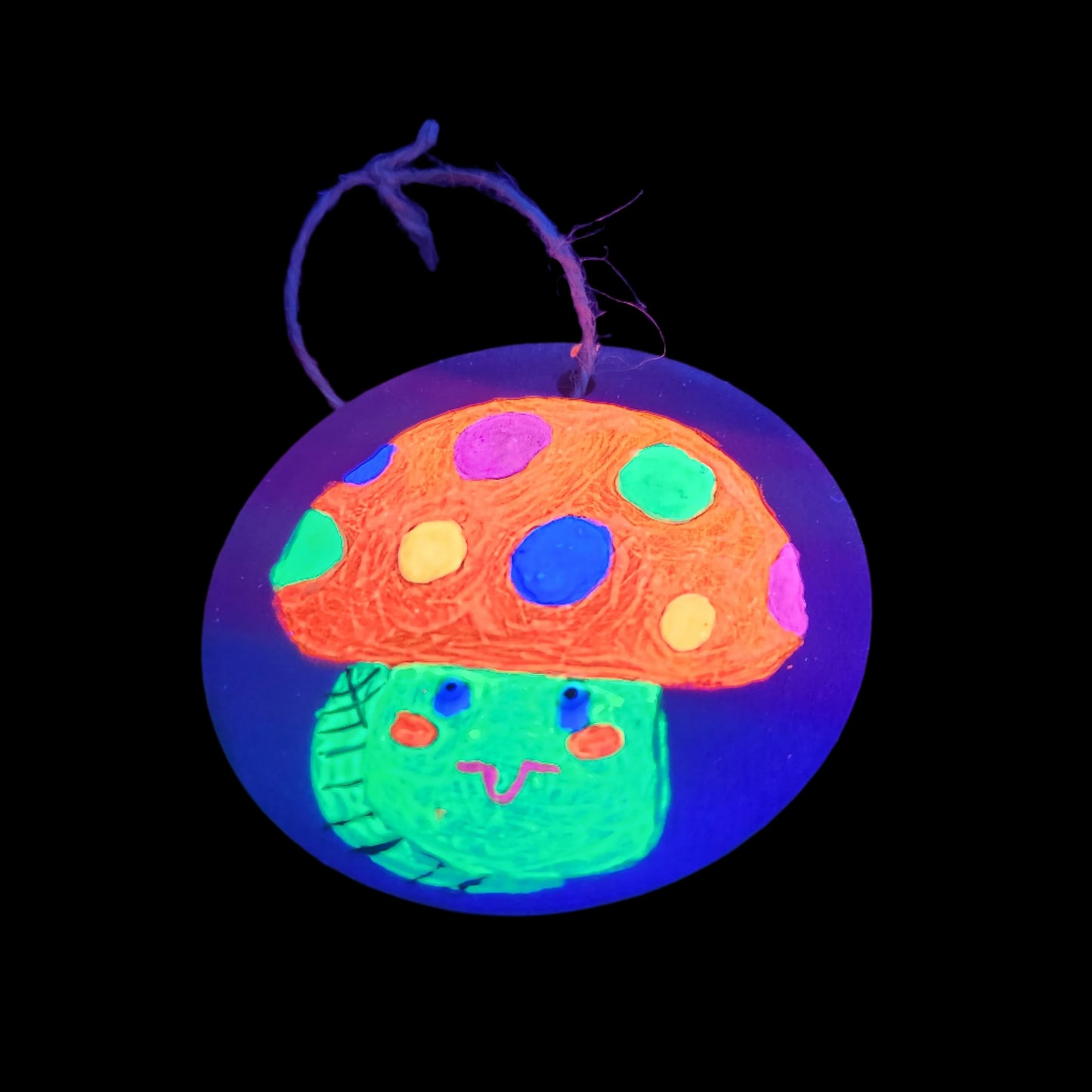 Multi-coloured Mushroom decor disk *Glows with UV/Blacklight*