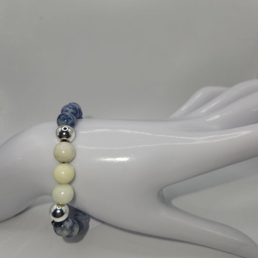 Jasper and jade with silver plated hematite bracelet medium