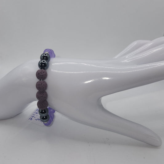 Lilac jade and lava with hematite bracelet medium