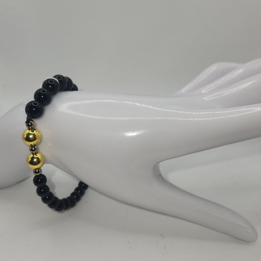 Onyx and gold-plated hematite bracelet large