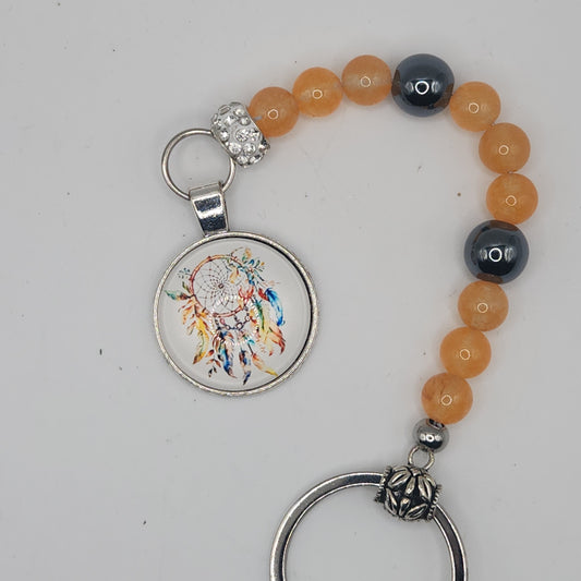 Jade and hematite dreamcatcher key-chain