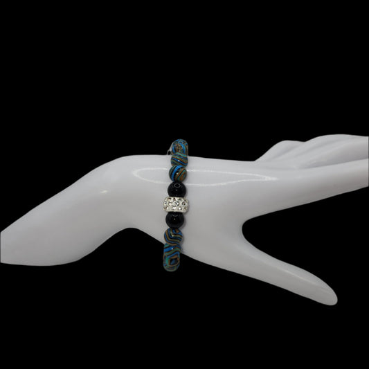 Onyx and natural gem medium anklet and bracelet set