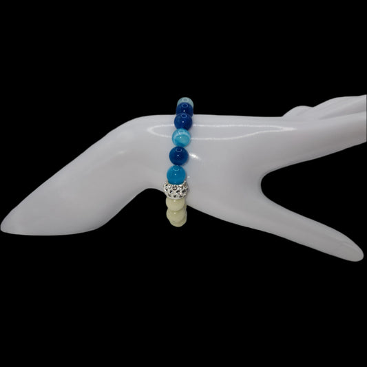 Sardonx and jade with silver-plated hematite M/L anklet and bracelet set