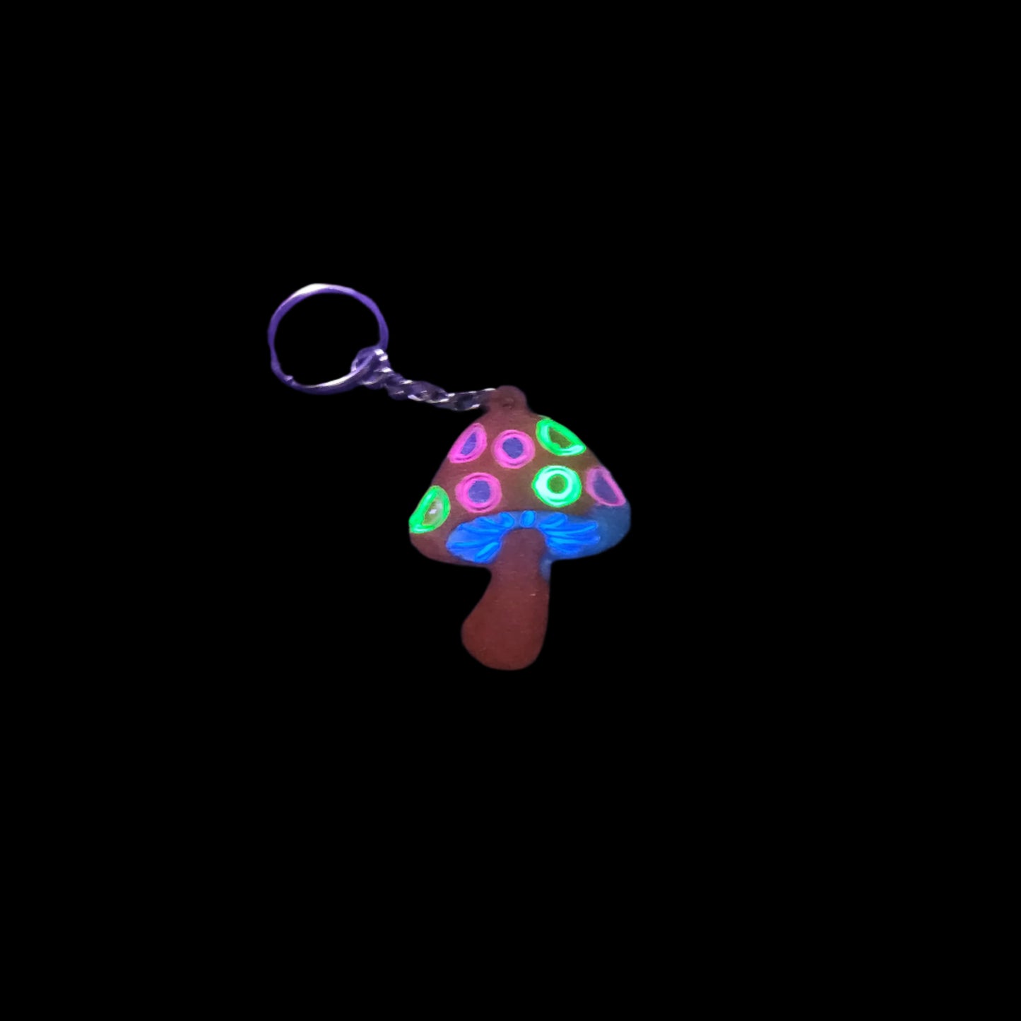 Orange with purple and green mushroom key-chain *Glows in blacklight/UV*