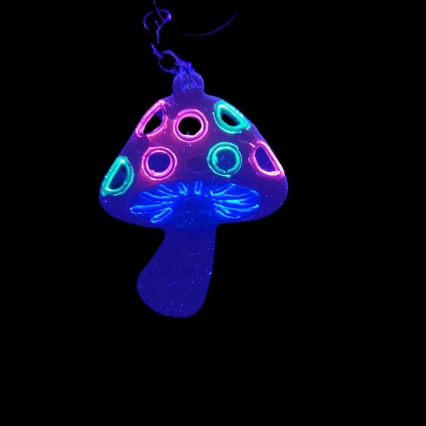 Orange with purple and green mushroom key-chain *Glows in blacklight/UV*