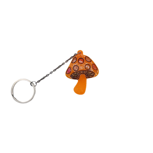 Orange Mushroom key-chain *Glows in blacklight/UV & Glow-in-the-dark*