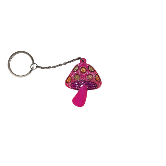 Pink Mushroom key-chain *Glows in blacklight/UV & Glow-in-the-dark*