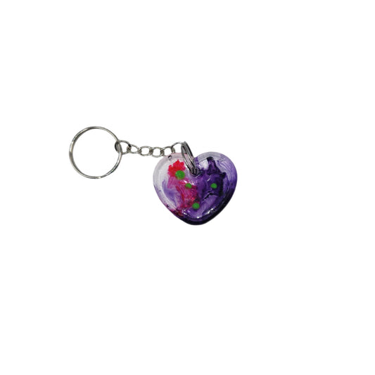Green dot heart key-chain *Glows in blacklight/UV*