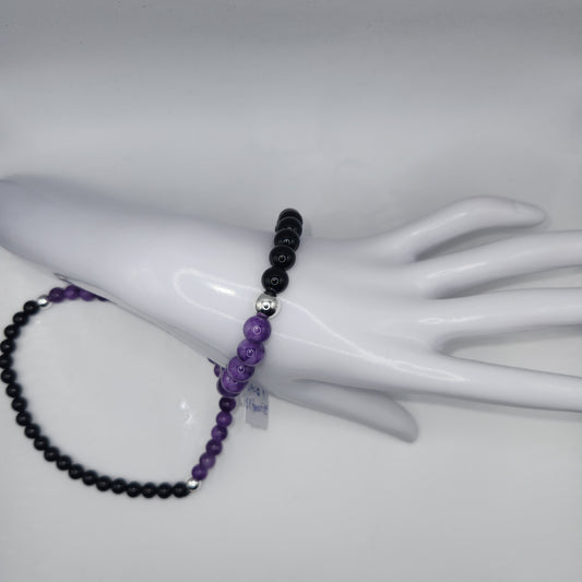 Purple and Black onyx and jade bracelet/anklet set