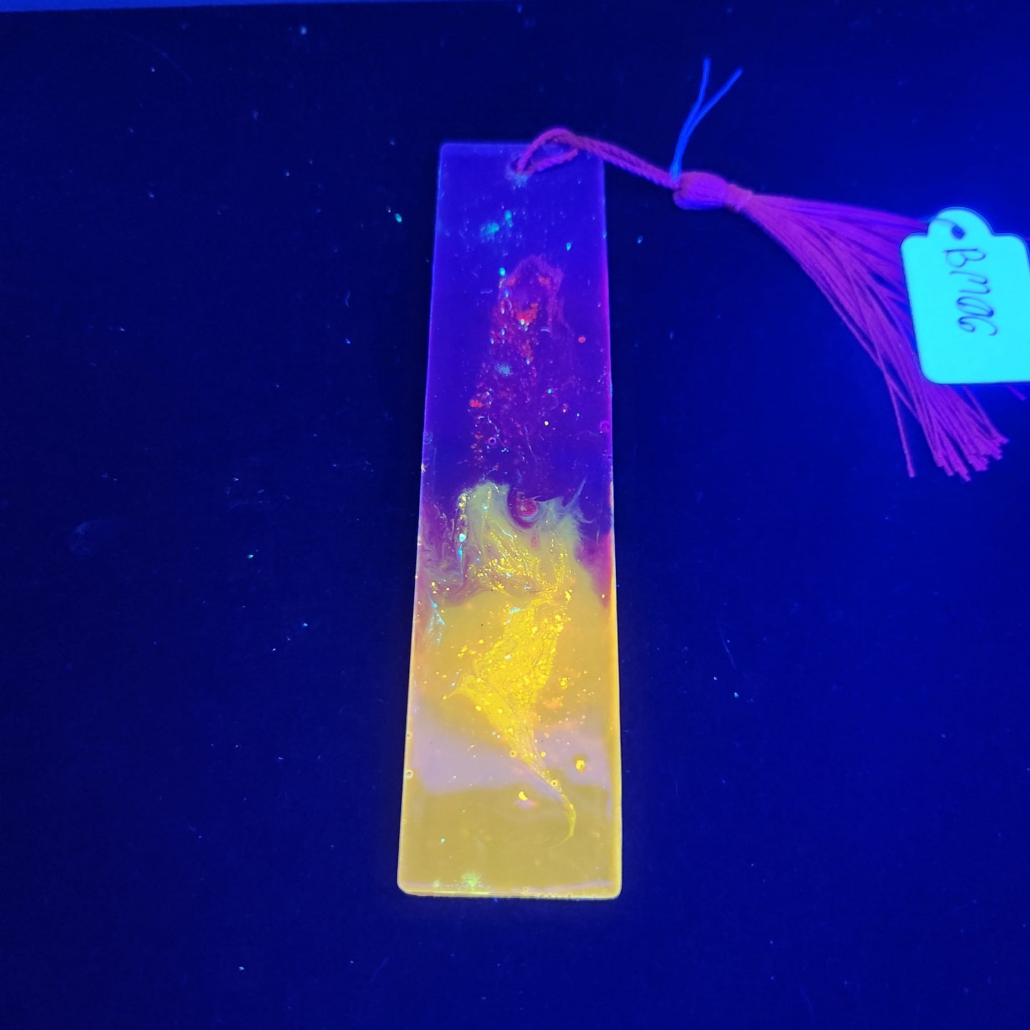 Purple and orange glow Bookmark *Glows in blacklight/UV and glows in dark*