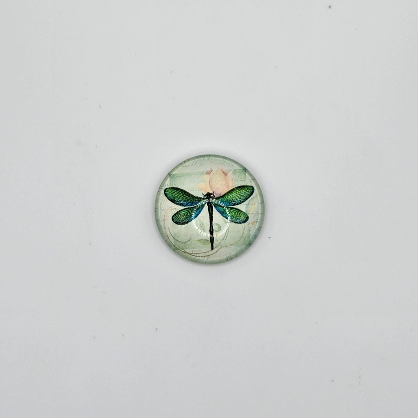 Green dragonfly with pink flower refridgerator magnet